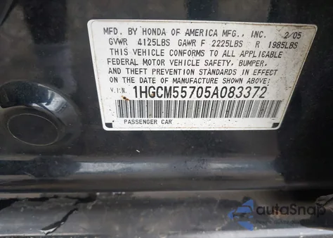 2005 Honda Accord 2.4 Ex из США, поврежденный, VIN 1HGCM55705A083372